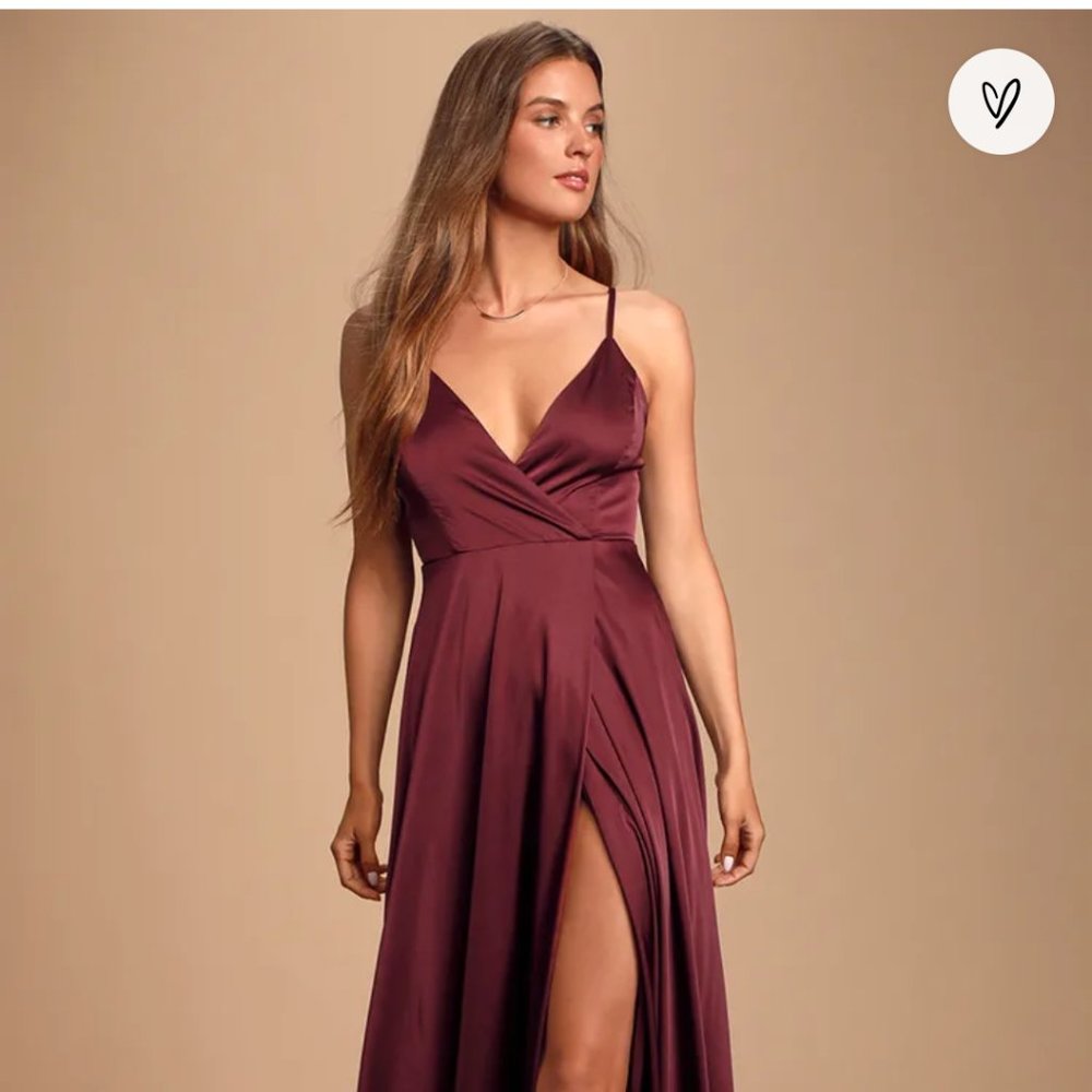 Ode to Love Burgundy Satin Maxi Dress